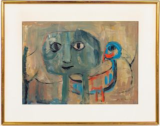Marc Sterling, "Big Head, Blue Bird" Abstract Oil