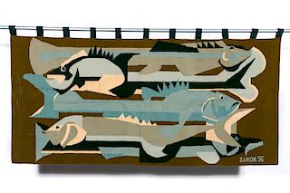 1956 Jean Baron, Mid Century Modern Fish Tapestry