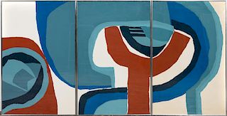 Barbara Brozik, Triptych Abstract, "Blue Galaxy"