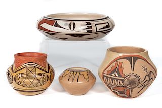 Four Native American Pottery Vessels, Frogwoman