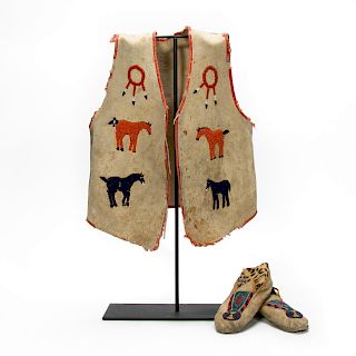 Native American 2 Pc. Set, Beaded Vest & Shoes