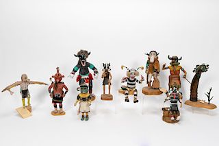 Ten Hand Painted & Carved Kachina Dolls