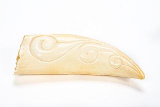 Inuit Carved Walrus Tooth, Wave Design