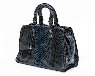 Giorgio Armani Blue Python Satchel Bag W/ Dust Bag