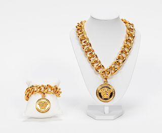 Versace "Medusa" Logo Necklace & Bracelet Set