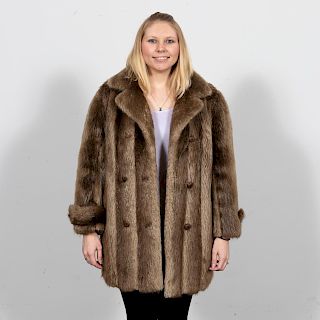 Ladies Two-tone Brown Beaver and Fox Fur Coat