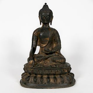 Chinese Qing Style Bronze Partial Gilt Buddha