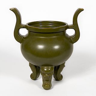 Chinese Tripod Tea Dust Glazed Censer