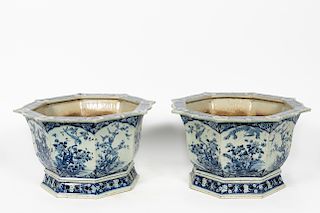 Pair of Chinese Qing Style Blue and White Planters