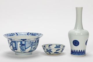 Group, Three Chinese Blue & White Porcelain Items