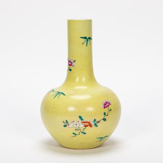 Chinese Famille Jaune Tianqiupin Floral Motif Vase
