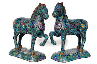 Pair, Pair, Chinese Cloisonne Horses