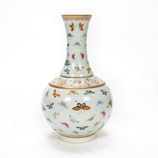 Chinese Butterfly Motif Porcelain Bottle Vase