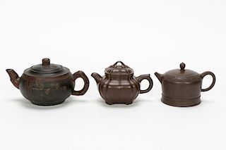 Three, Signed Chinese Yixing Stoneware Teapots