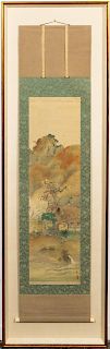 Framed Chinese Hanging Scroll, Landscape Motif