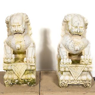 Pair, Large White Marble Guardian Lion Figures