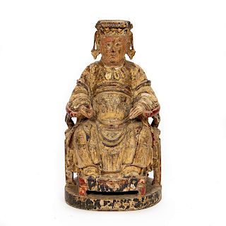 Chinese 19th C. Carved Wood Seated Noble