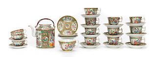 30 Pc Chinese Rose Medallion Teaware Grouping