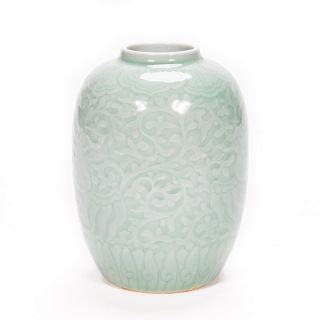 Chinese Carved Celadon Porcelain Vase