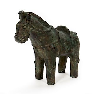 Chinese Archaic Patinated Bronze Horse Statue
