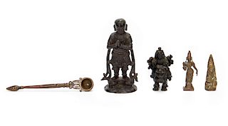 Group of Five Small Chinese & Asian Bronzes