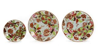 3 Pc, Chinese Export "Tobacco Leaf" Pattern Plates
