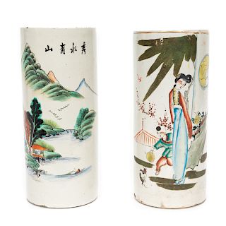 Two Chinese Porcelain & Enamel Hat Stands
