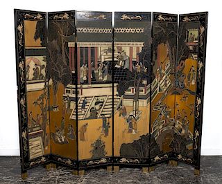 Six-Panel Chinese Coromandel Lacquer Floor Screen