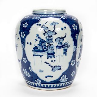 Chinese Blue & White Floral Motif Ginger Jar