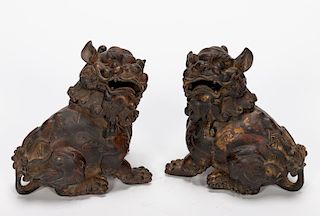 Pair, Chinese Bronze Guardian Lion Censers