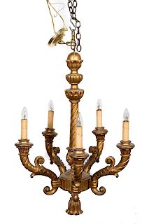 19th C. French Five-Light Giltwood Chandelier