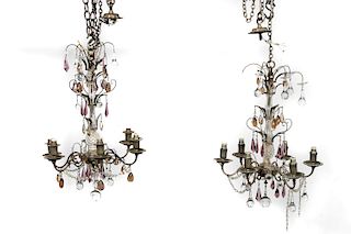 Pair, Small French Six-light Crystal Chandeliers