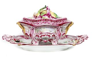 French Faience Lidded Tureen & Underplate, 2pcs