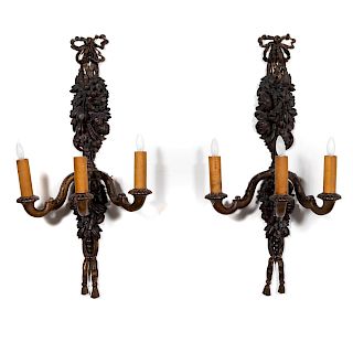 Pair, French Baroque Style Carved Wooden Sconces