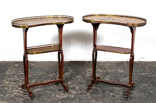Two French Marble Inset Kidney Work Tables