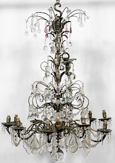 Attrib. Bagues French Bronze & Crystal Chandelier