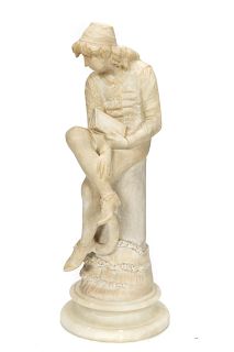 After Dalou, Alabaster Sculpture Of Boy With Book