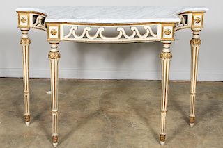 French Louis XVI Painted Gilt Marble Top Console