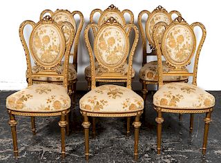 Set, Six Giltwood Louis XVI Style Side Chairs