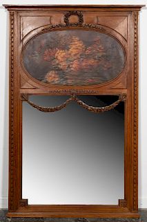 Louis XVI Style Floral Still Life Trumeau Mirror