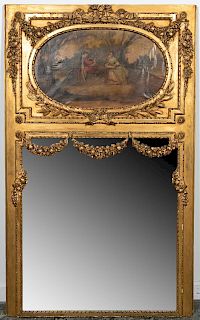 19th C. French Louis XVI Style Gilt Trumeau Mirror