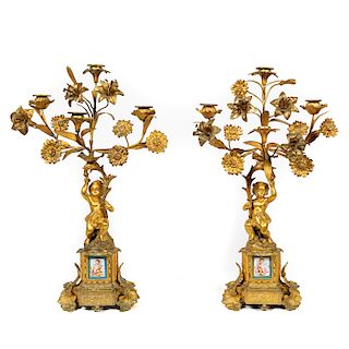 Pair, Louis XV Style Gilt Bronze Putti Candelabrum