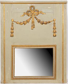 19th C. French Green & Part-Gilt Trumeau Mirror