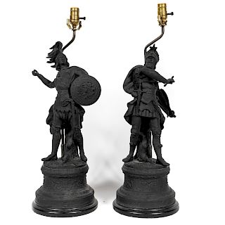 Pair, Late 19th Century Figural Roman Table Lamps