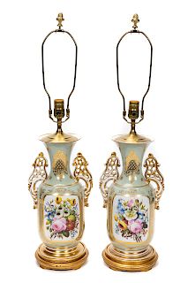 Pair, Old Paris Porcelain Vases, Mounted as Lamps