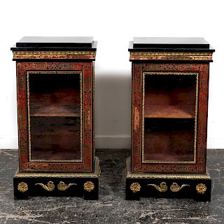 Pair,19th C. Napoleon III Boulle Vitrine Cabinets
