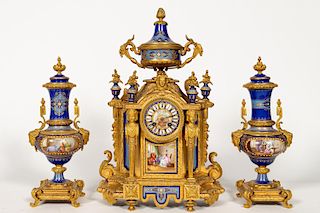 Napoleon III Gilt Bronze & Porcelain Garniture Set