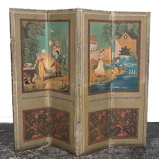 19th C. French Whimsical Four-Panel Floor Screen