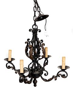 E. 20th C. French Four-Light Iron Chandelier