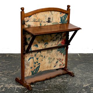 19th C. French Upholstered Fire Screen With Shelf
